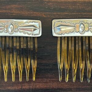 (2) Vintage South Western Native American Sterling Silver Hair Combs STUNNING